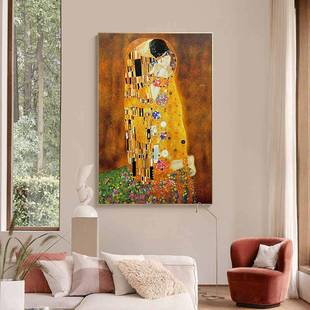 克里姆特 吻 抽象艺术装饰画竖版大幅过道玄关壁画酒店走廊挂画