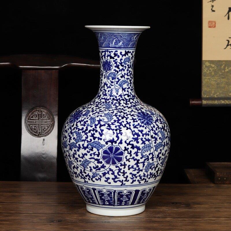 景德镇陶瓷青花手绘花瓶摆件客厅插花大号仿古中式家居装饰品瓷器