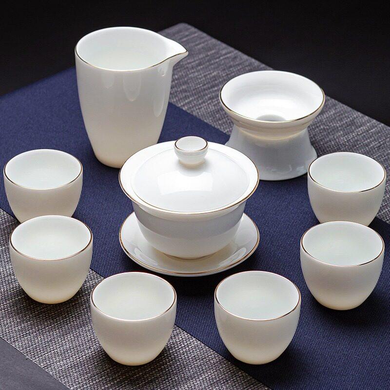 羊脂玉功夫茶具套组家用德化白瓷泡茶壶盖碗茶杯陶瓷高档轻奢送礼