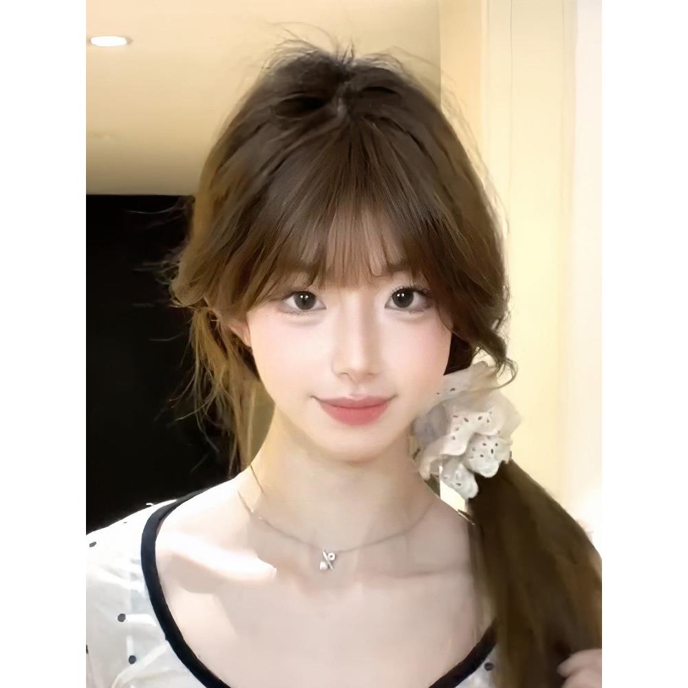 法式空气刘海假发片女头顶真发自然前额无痕轻薄圆脸齐刘海假头帘