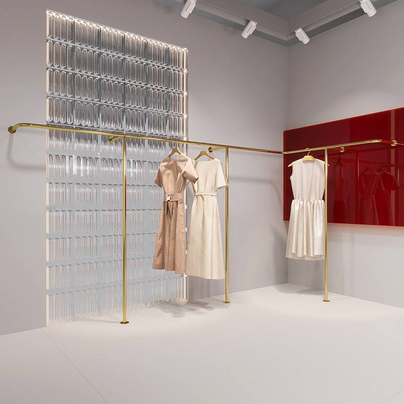 服装展示架上墙壁挂式不锈钢钛金异型挂衣架子女装店陈列童装货架
