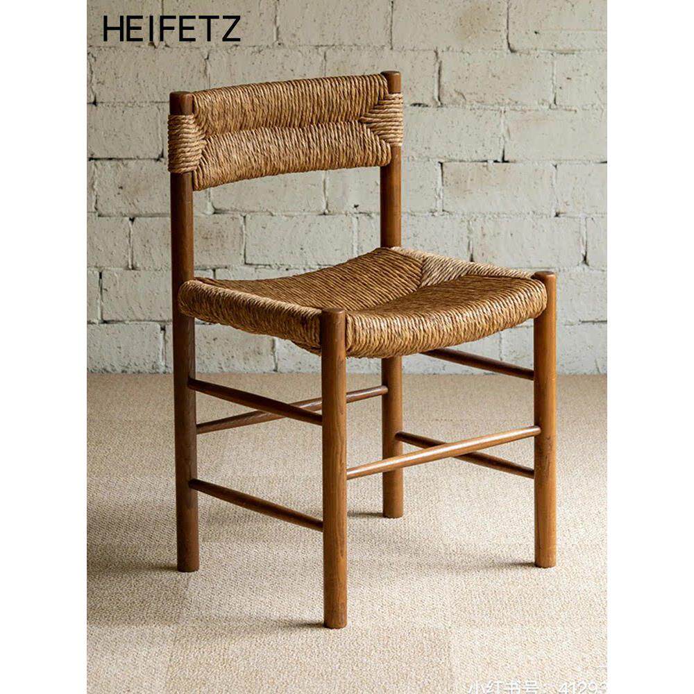 北欧藤条餐椅家实木椅子覆古餐厅靠背休闲创意原木风格的凳子设计