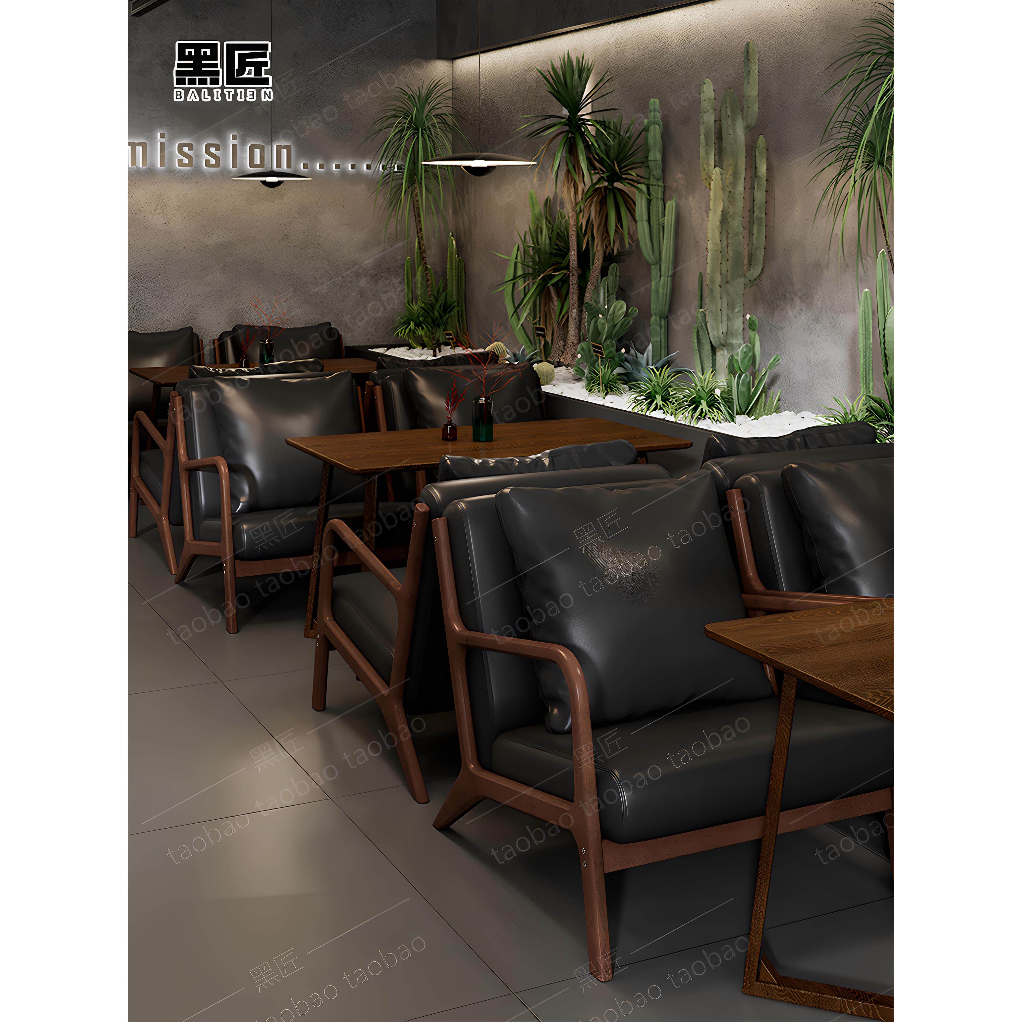 黑匠铠甲皮咖啡厅桌椅组合咖啡店沙发奶茶店卡座沙发音乐餐厅商用