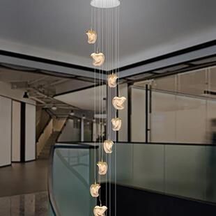 复楼别t墅挑楼空大吊灯式现代简约200轻奢lof公寓跃层中楼梯长客