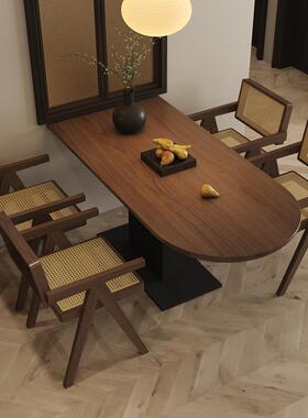 中靠古风实木圆半椭岛台餐家用餐ZG-A001C厅法式桌椅组合墙胡桃木