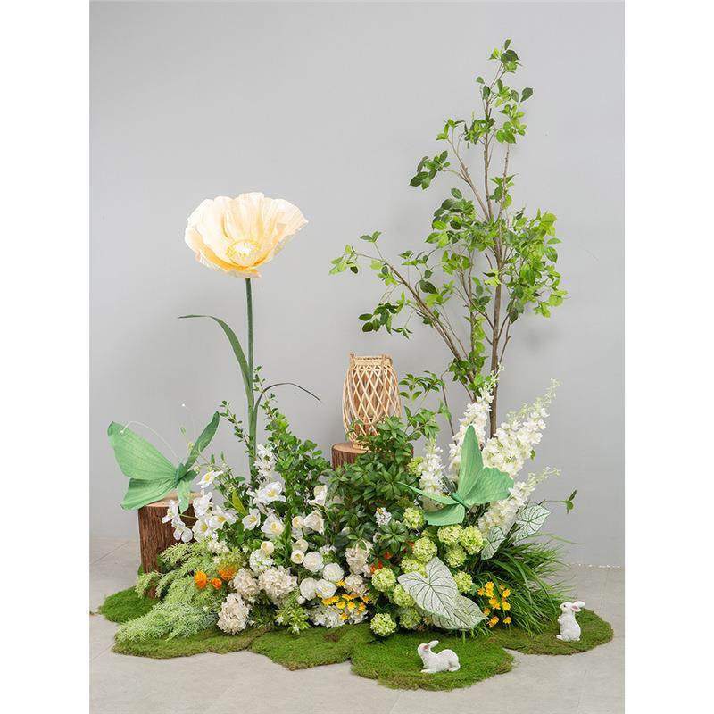 花园真植物造景室内绿植软装摆件纸蝴蝶花艺花丛角落生花草
