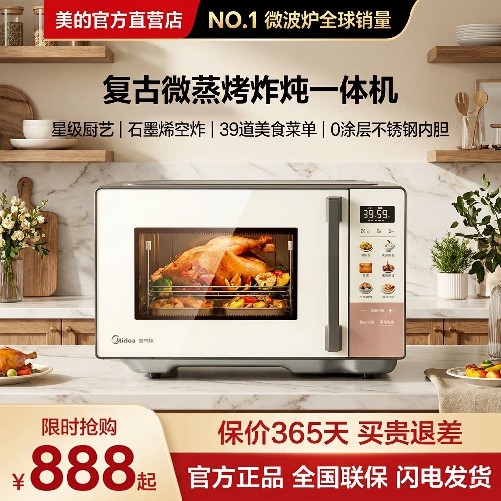 美的微烤炸炖四合一体机微波炉家用空气炸锅新款光波炉烤箱F23F2