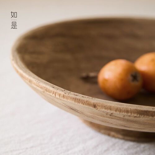 如是/侘寂风原木复古果盘手工实木果盘托盘摆件客厅民宿酒店装饰