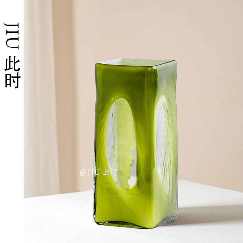 JIU此时  法式中古玻璃花瓶客厅插花高级感装饰摆件艺术花器软装