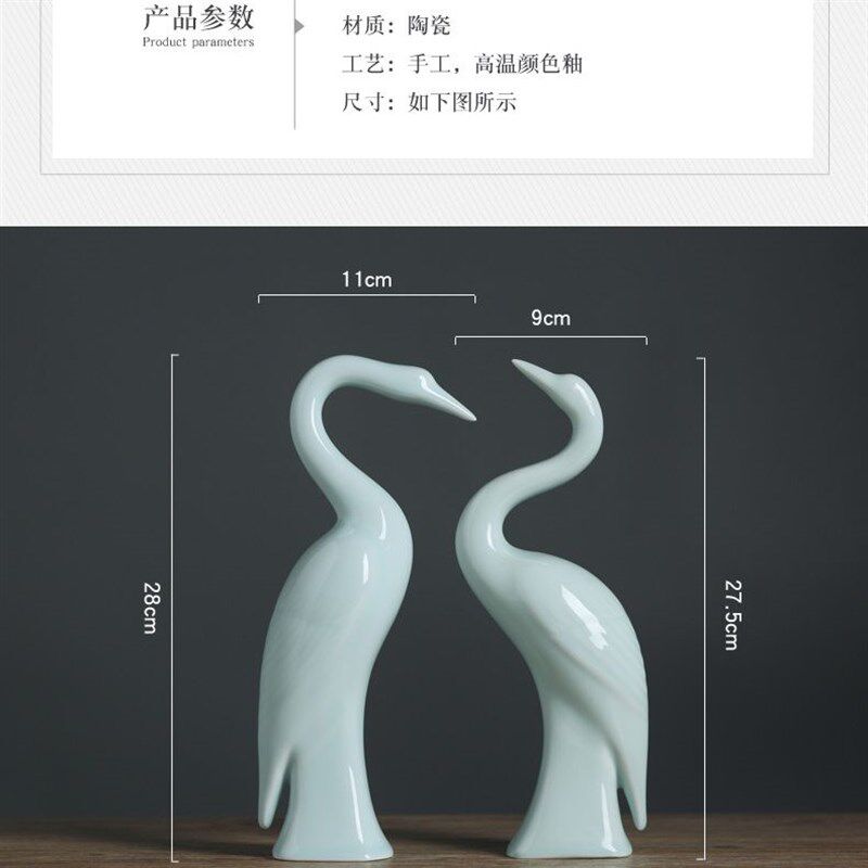 景德镇禅意陶瓷工艺品情侣仙鹤礼品摆件国风艺术品家居电视柜装饰