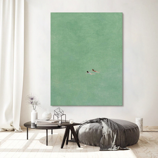 极简绿色手绘油画玄关挂画装饰画艺术餐厅高级客厅感治愈抽象小众