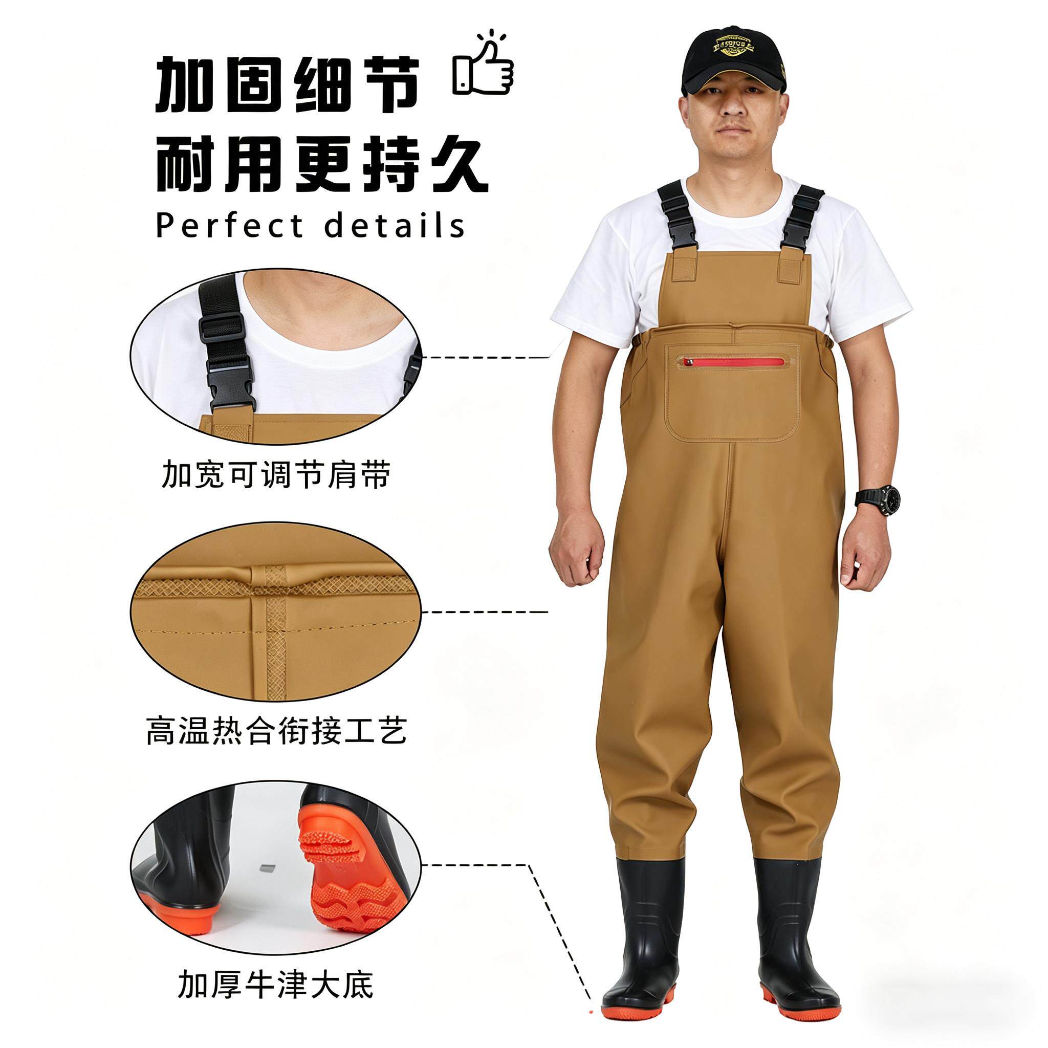 下水裤连体半662身鞋裤一体连脚叉厚裤半身新款保暖防冻特带背赶