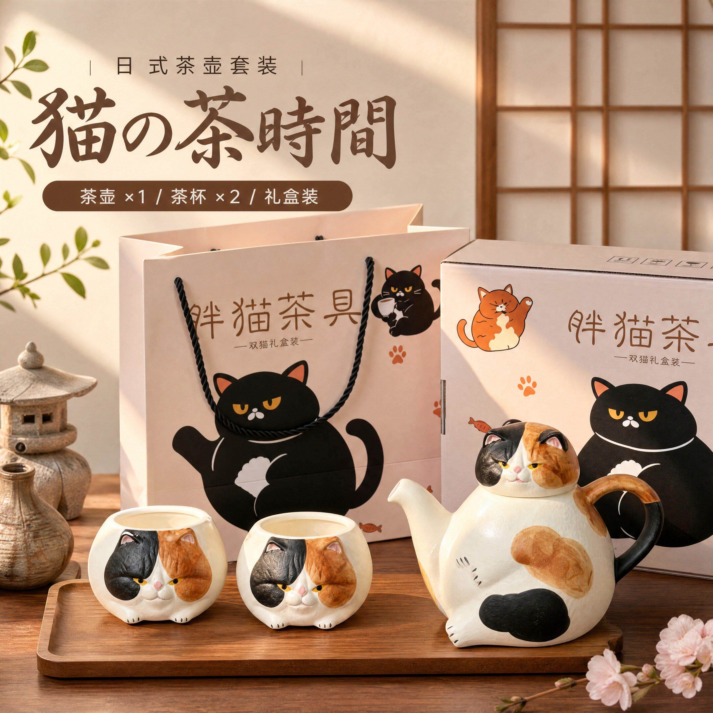 复古猫咪陶茶具套装家瓷用客厅杯具杯水乔G6233迁新居茶结婚待客