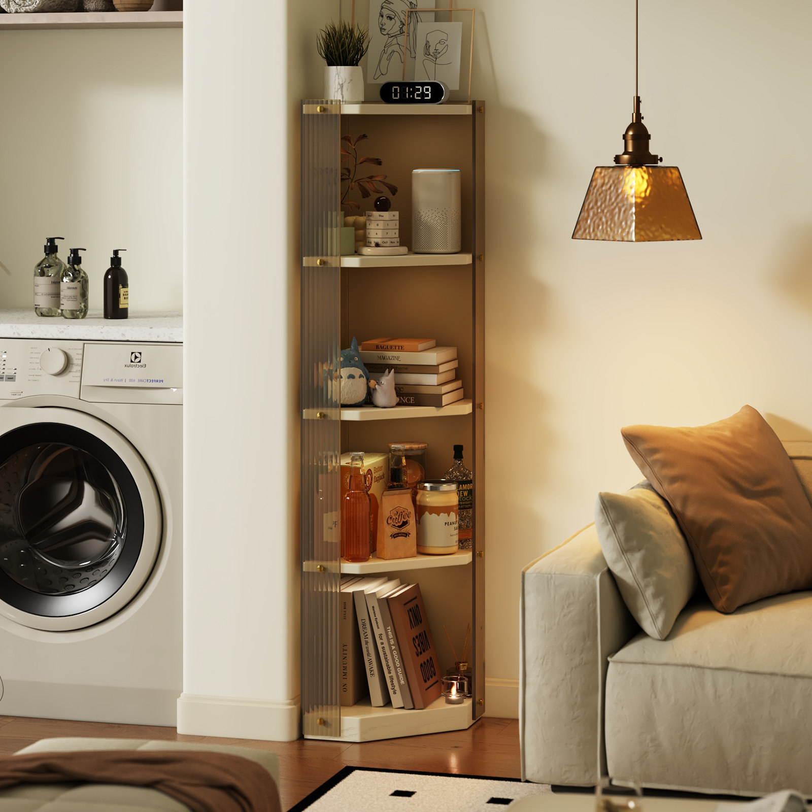 墙角置物架家用落地实木书架亚克力现代转角客厅三角架收纳储物架,住宅家具,搁板/置物架/家用陈列架,淘宝优惠券,粉丝福利购,淘宝优惠卷