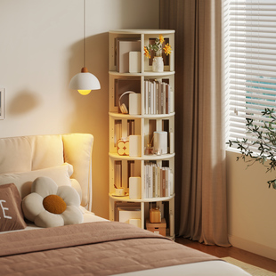 旋转书架实木客厅卧室置物架收纳架储物柜多层简约转角落地式书柜