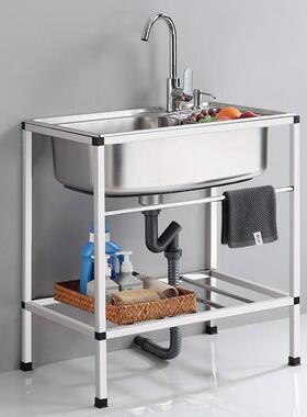 盆厨房加厚易不锈钢菜水槽单槽双槽带FLW支架水洗盆洗简碗池套餐