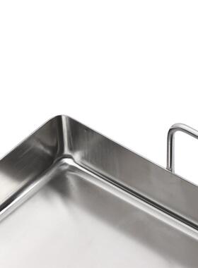 不锈钢方形平底食盆厂直供加托盘工饭盘带双耳物BCP把手可放深烤