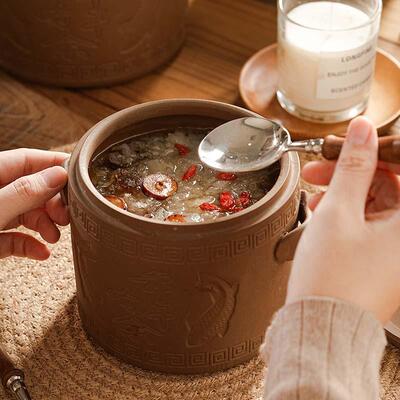 紫砂炖盅陶瓷带盖双用耳双盖瓦罐家炖汤一人BFK一无釉无盅隔涂层