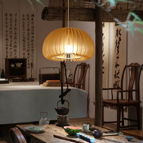 木艺吊灯禅意茶室灯具新中式餐笼厅灯头床灯卧室客厅灯创意宿833