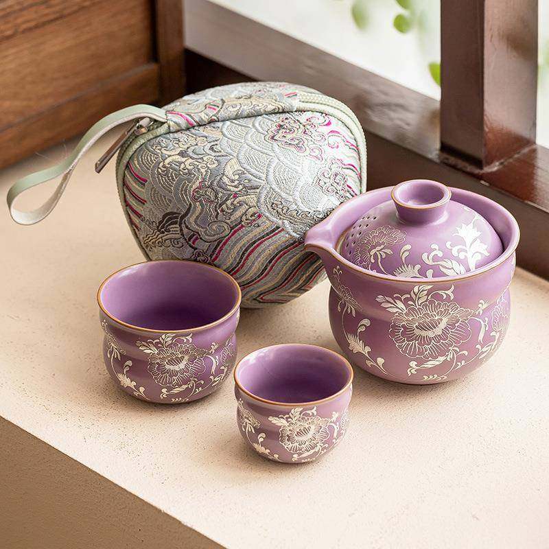 描银牡丹旅行茶具套装便携式高档陶瓷快客杯一壶二杯户外露营喝茶,鲜花速递/花卉仿真/绿植园艺,割草机/草坪机,淘宝优惠券,粉丝福利购,淘宝优惠卷