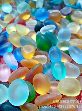 彩色细腻蒙海玻璃石混色卵状圆润显色造砂65814Y景装饰DI石手工配