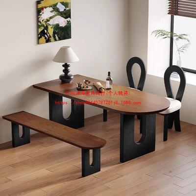 法式中实木岛台FNO餐桌家小户用型饭桌靠墙半形圆餐古台洽谈接待