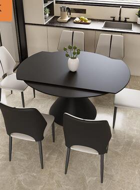 式轻奢小qfw户型方圆两用圆桌现代家用简餐桌转椅黑色旋伸缩意约