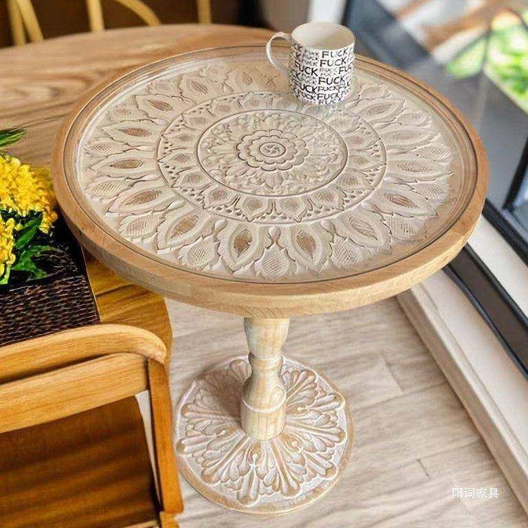 法式复古做旧小圆桌茶几中古角几休闲网红民宿阳台雕花沙发边几,鲜花速递/花卉仿真/绿植园艺,割草机/草坪机,淘宝优惠券,粉丝福利购,淘宝优惠卷