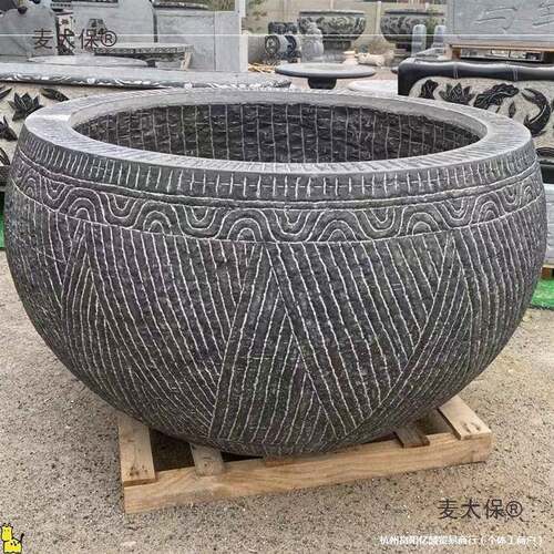 青石鱼缸花盆石雕水缸庭院石缸石头圆缸纯手工石盆纯手工户麦太保
