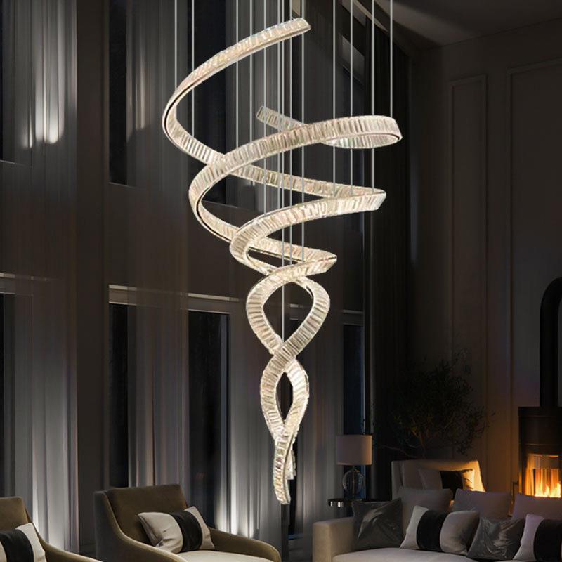 客厅灯大厅主灯别墅挑高楼梯复式水晶灯大气飘带中山灯具家装灯饰