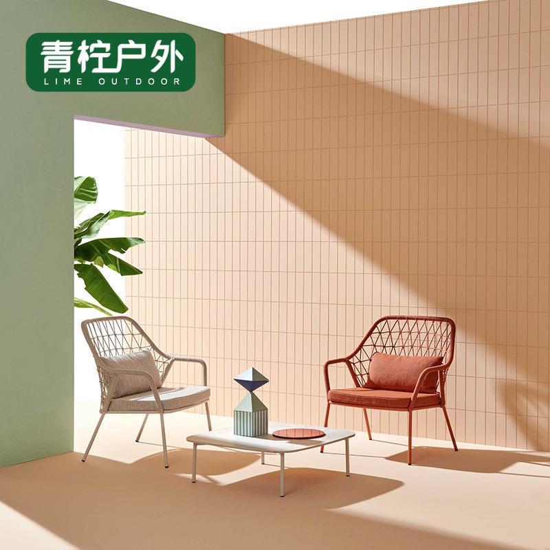 户外椅子绳编软装设计桌椅阳台庭院藤编沙发酒店藤椅三件套茶几