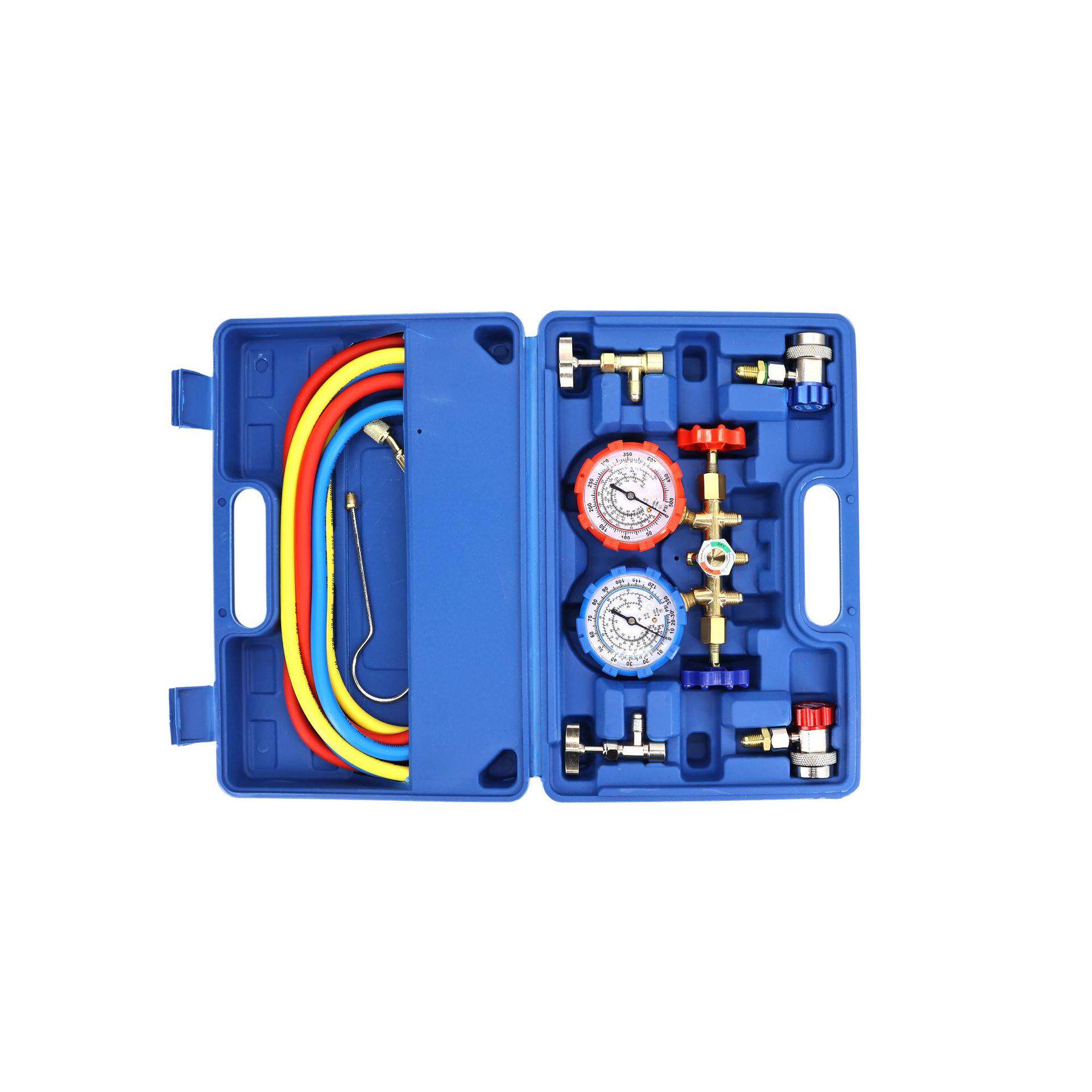 R134a冷媒汽车加氟表雪种压力表冷媒双表阀 汽车空调加氟工具套装