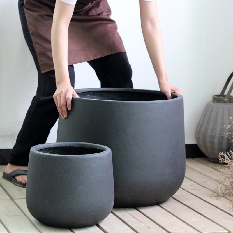 北欧特大号落地花盆花园植物种小树圆形黑色水泥托盘盆景盆绿植,家居饰品,花盆,淘宝优惠券,粉丝福利购,淘宝优惠卷