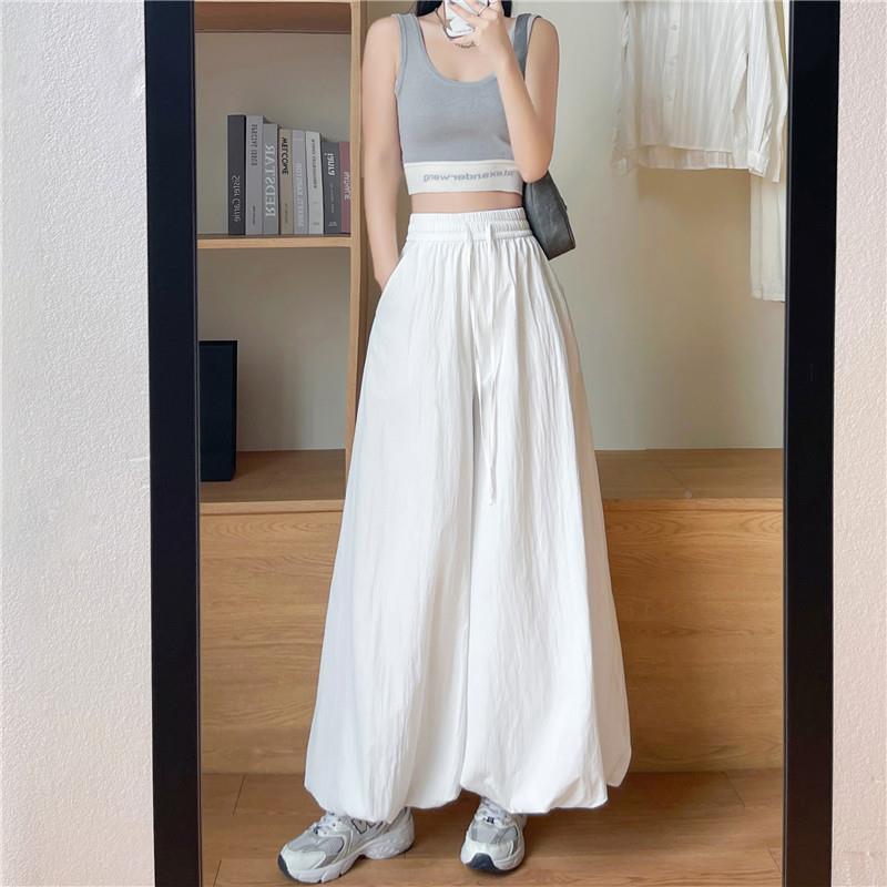 灯腿笼花坠苞裙裤子女夏季薄2026高腰宽垂感松冰丝休260419-x闲阔