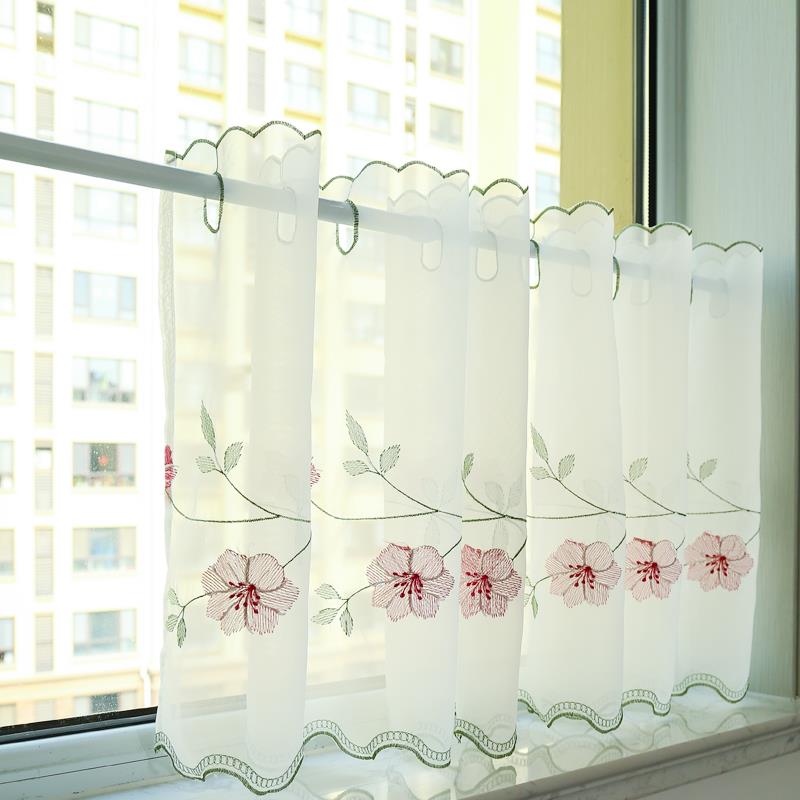园刺绣咖啡帘半帘蔷薇花短帘田柜窗QRK帘隔断帘帘门帘遮橱挡帘