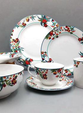 洲出口家居创意斯堪FRT的纳维圆亚风格植物花瓷欧形西餐餐具，牛