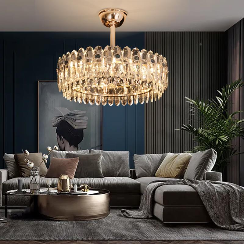 新款体轻奢餐洛希顿水晶风扇吊灯客厅厅卧室变频铜电机风扇一吊灯