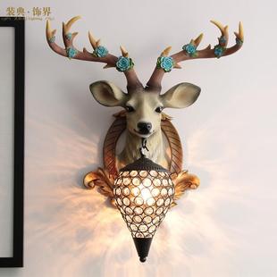 式 049 卧饰壁B 灯客厅背景欧墙楼梯玄关门鹿头复古壁挂墙灯 头装