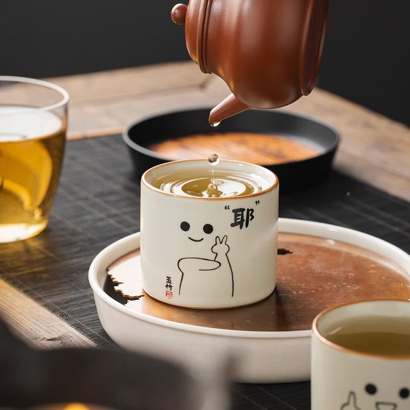 241204-1汝情窑哦主人杯开 片可耶养茶杯陶瓷扳指侣杯功夫茶具定