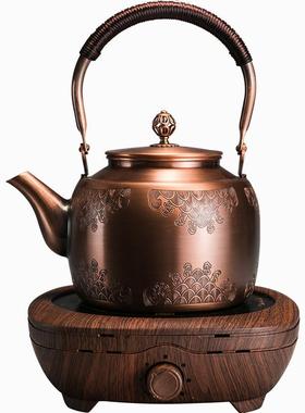 壶容GM-14776山堂新款紫铜手工铜壶壶烧水壶铜茶仿古海浪纹茶电炉