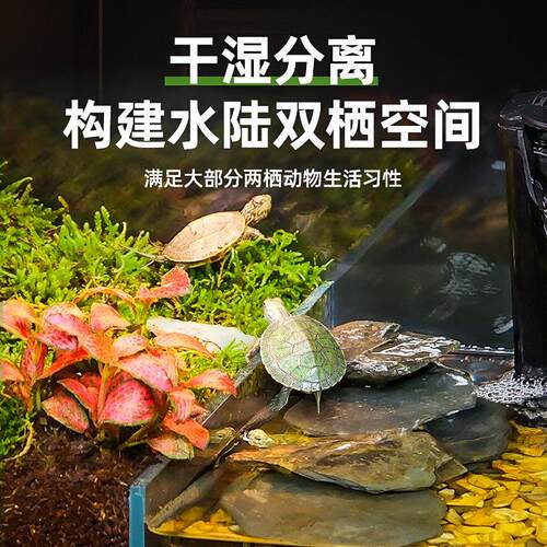 水陆两栖缸乌龟饲养超白玻璃生态底排水造景半水龟带盖防逃逸鱼缸