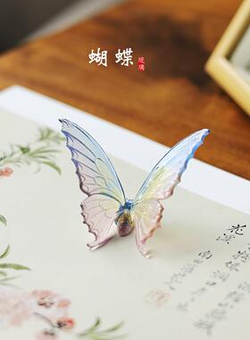 琉璃蝴蝶笔搁笔山毛笔放笔架文房四宝线香香插国潮小摆件礼物
