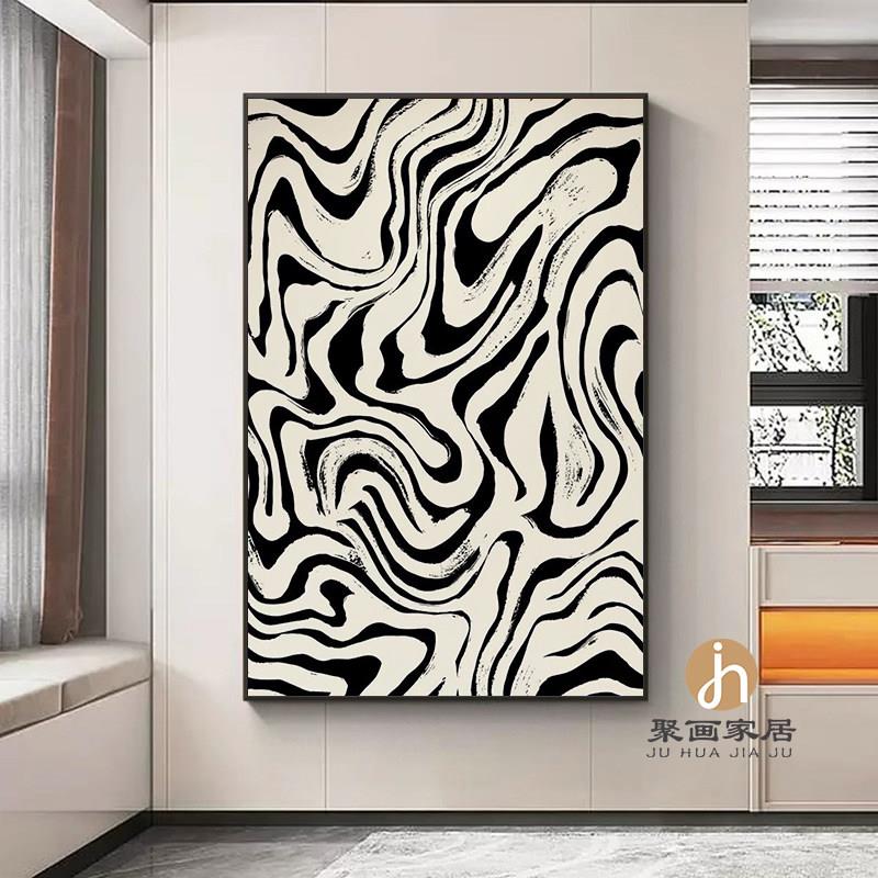现代简约玄关过道背景墙装饰画抽象黑白线条客厅挂画样板间高档画