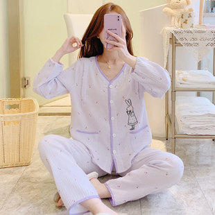 月子服春夏薄款双层纱布棉麻孕妇睡衣产后6/7/8月份哺乳大码200斤