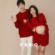 摄影居家风 圣诞节主题新年红色毛衣情侣套装 新款 影楼孕妇拍照服装