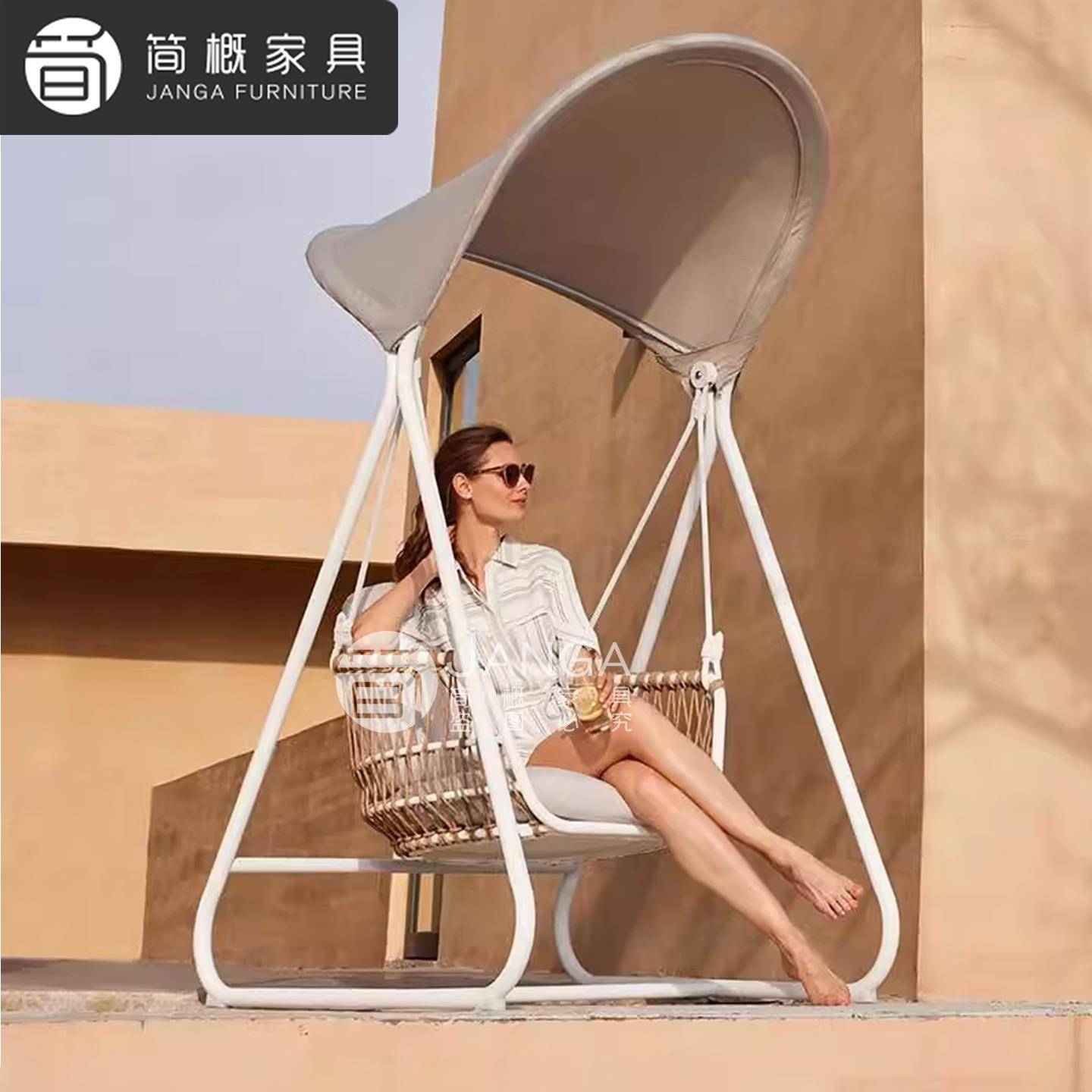 户外秋千吊椅别墅花园网红摇椅室外阳台家用吊篮防水防晒藤编座椅