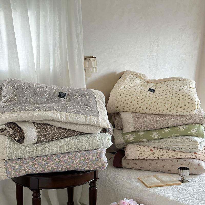 法式田园小碎花A类针织棉贴边拼角春秋冬被可机洗单双人保暖被子+