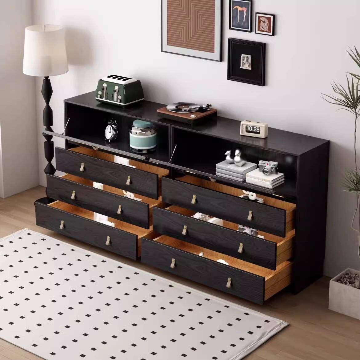 中古风全实木四斗柜储物柜卧室家用白蜡木法式复古客厅靠墙收纳柜