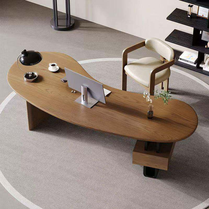 现代简约实木书桌异形设计家用办公桌椅组合轻奢耐用写字台抽屉桌