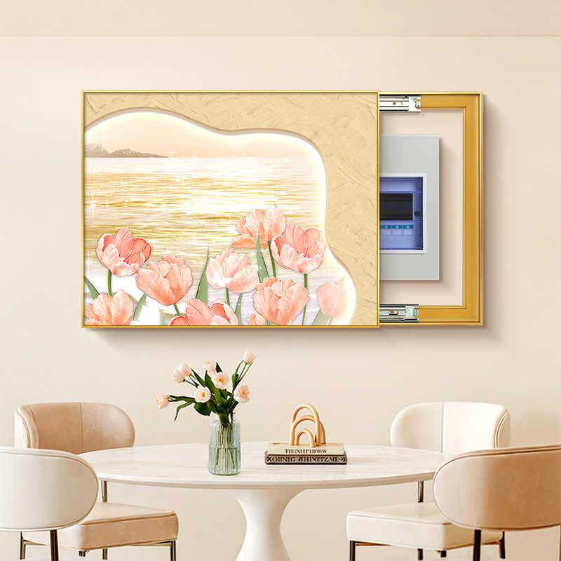 花海电表箱画装饰画免打孔奶油风新款配电箱多媒体信号线遮挡挂画